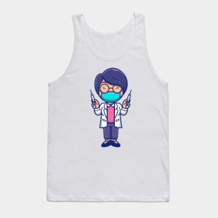 Cute Female Doctor Holding injection Cartoon Tank Top